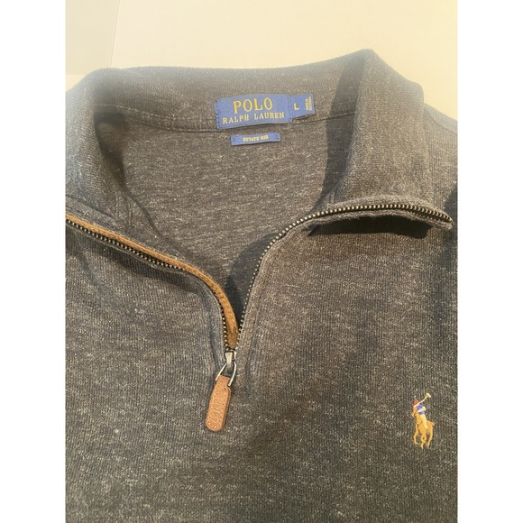 Polo Ralph Lauren Sweater Mens L Gray Estate Rib Quarter Zip Flesh Pony Classic - Picture 3 of 10